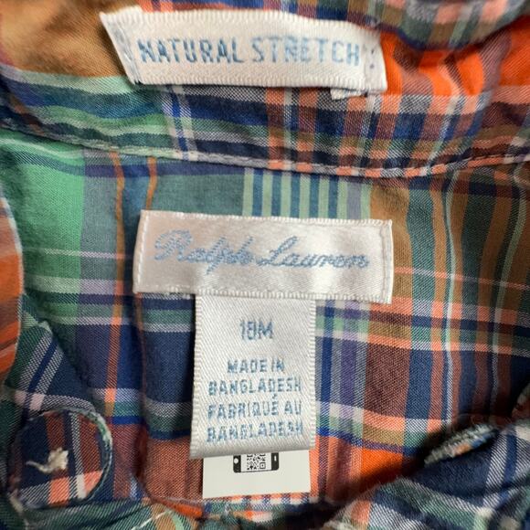 Ralph Lauren Plaid Long Sleeve Baby Shirt 18M Preppy Multicolor Cotton - Picture 4 of 5